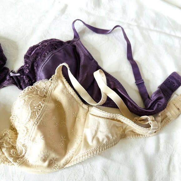 Wacoal Bra 36B 85231 Underwire Lined Lightly Padded Lace Purple Cream Set of 2 - Picture 5 of 11